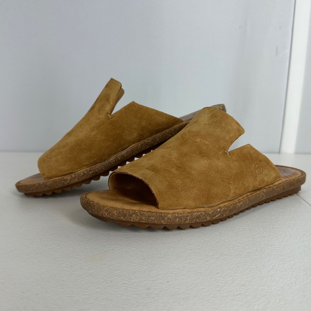 Born Women's Suede Leather Slide Sandals Size 8M Tan Brown BR0022037 NWOBox